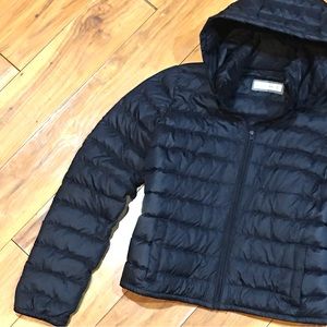 Abercrombie Fitch dark navy blue puffer jacket coat hood cozy warm medium